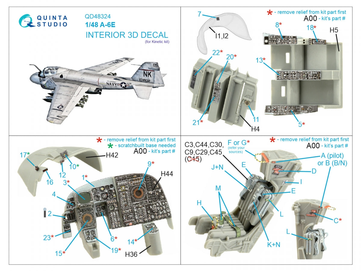 Quinta Studio QD48324 A-6E Intérieur coloré imprimé en 3D sur papier décalcomanie (Kinetic) 1/48 – image 2