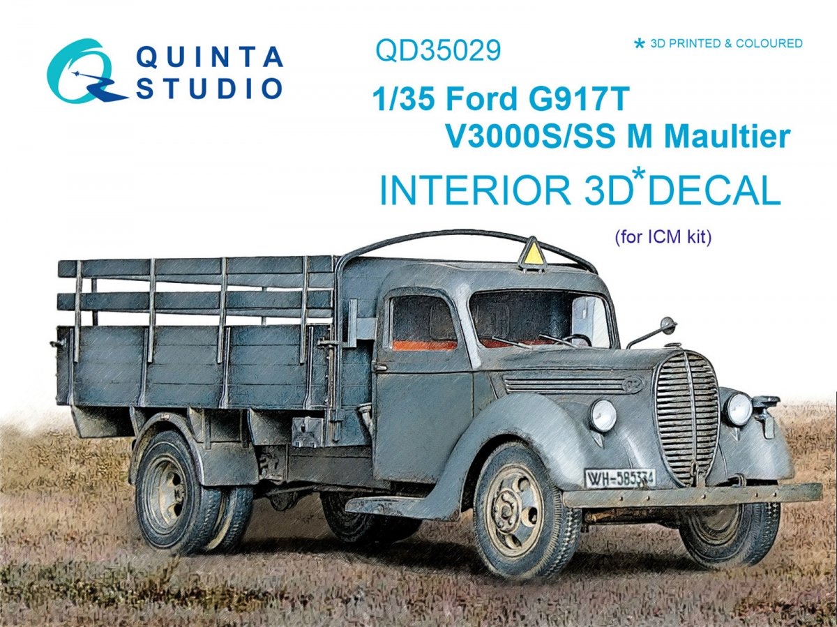 Intérieur imprimé en 3D et coloré sur papier décalcomanie Quinta Studio QD35029 Ford G917T / v3000s (pour kit ICM) 1/35