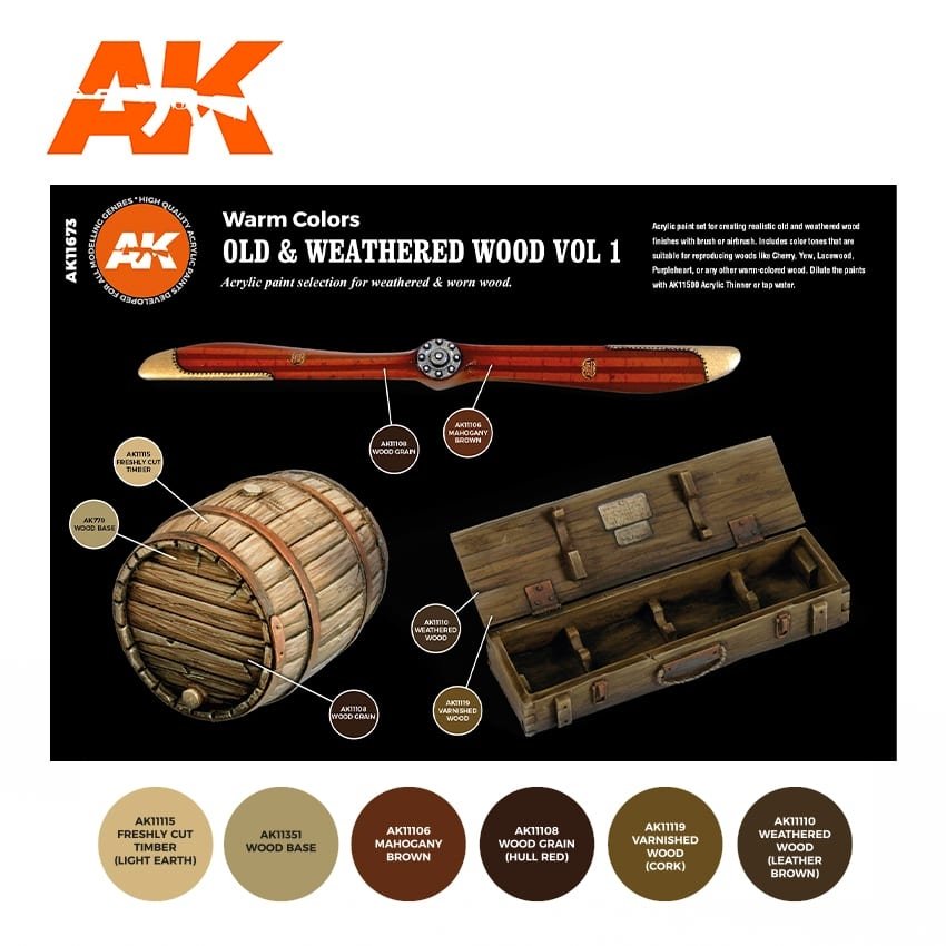 AK Interactive AK11673 3G OLD & WEATHERED WOOD VOL 1 6x17 ml