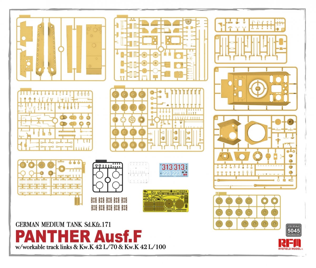 Rye Field Model 5045 German Medium Tank Sd.Kfz.171 Panther Ausf. F w/ workable track 1/35 – immagine 4