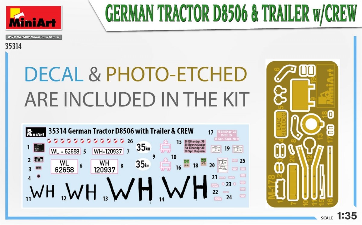 MiniArt 35314 GERMAN TRACTOR D8506 &amp;amp; TRAILER w/CREW 1/35 – imagen 2