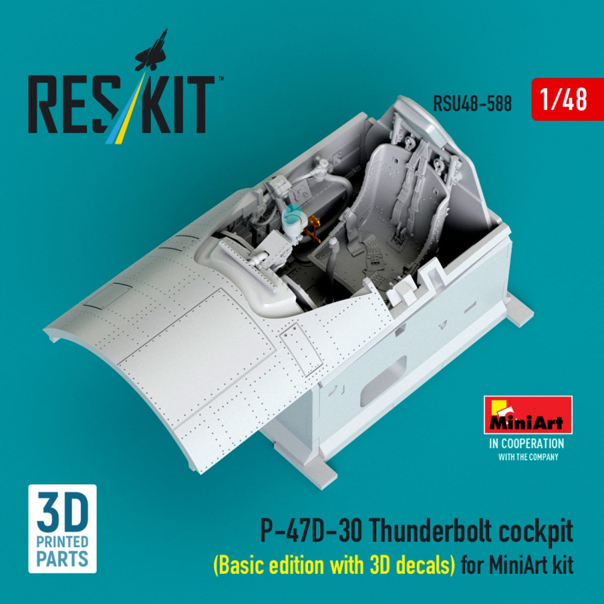 RESKIT RSU48-0588 P-47D-30 Thunderbolt cockpit (Basic edition with 3D decals) for MiniArt kit (3D Printed) 1/48