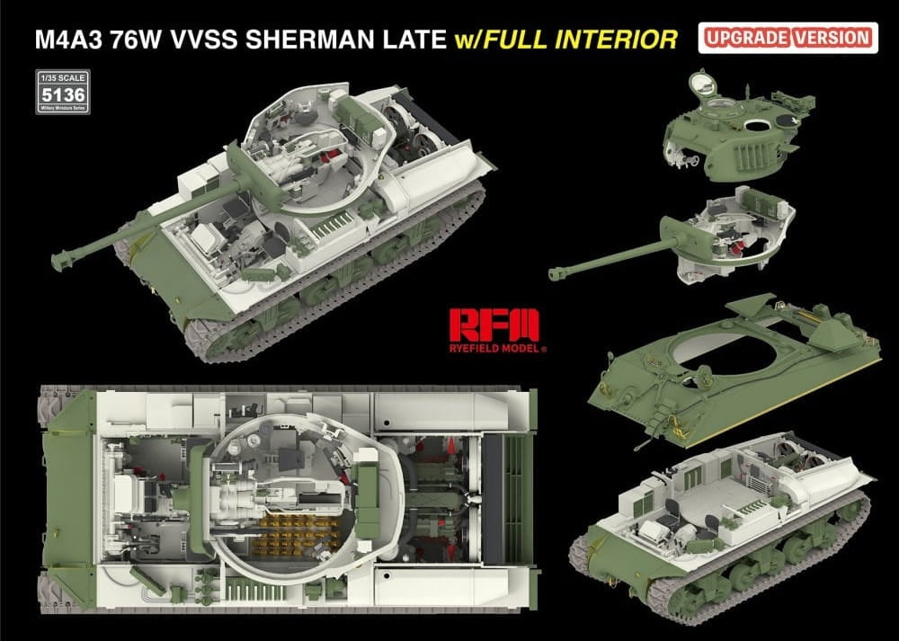 Maquette Rye Field 5136 M4A3 76W VVSS Sherman, version modernisée tardive, intérieur complet, échelle 1/35 – image 4