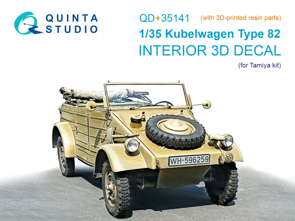 Quinta Studio QD+35141 Kubelwagen Type 82 3D-Printed &amp;amp; coloured Interior on decal paper (Tamiya) (with 3D-printed resin parts) 1/35