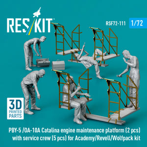 RESKIT RSF72-0111 PBY-5 /OA-10A Catalina engine maintenance platform (2 pcs) with service crew (5 pcs) for Academy/Revell/Wolfpack kit (3D Printed) 1/72
