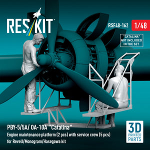 RESKIT RSF48-0162 PBY-5/5A/ OA-10A "Catalina" Engine maintenance platform (2 pcs) with service crew (5 pcs) for Revell/Monogram/Hasegawa kit (3D Printed) 1/48