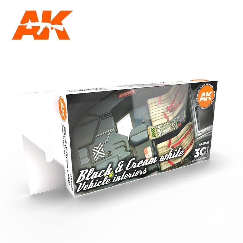 AK Interactive AK11683 3G BLACK & CREAM WHITE VEHICLE INTERIORS 6x17 ml