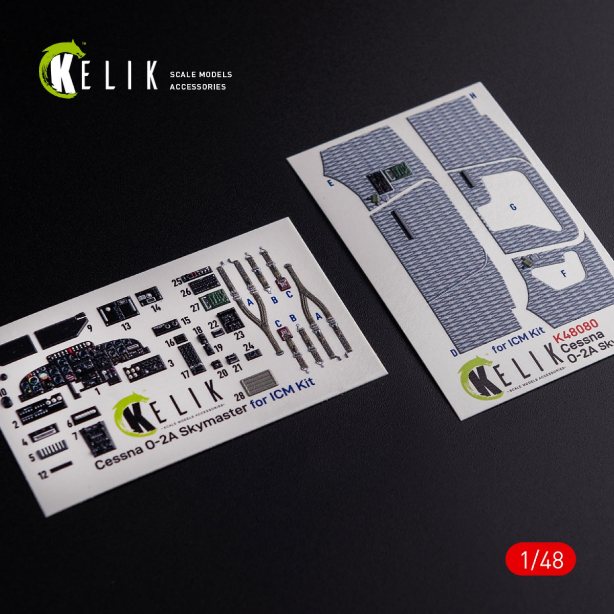 KELIK K48080 O-2A Skymaster interior 3D decals "grey decoration type" for ICM kit 1/48