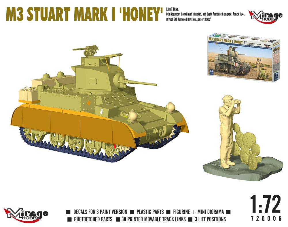 Mirage Hobby 720006 M3 Stuart Mk.I Honey Light Tank 1/72 – zdjęcie 3