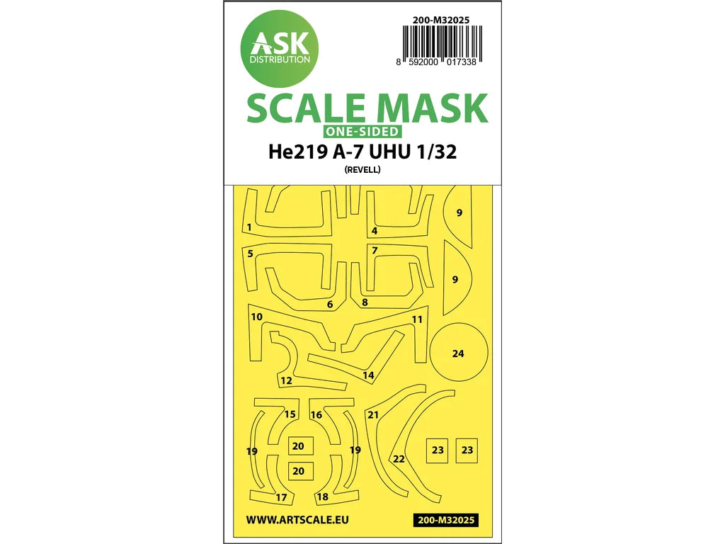 Art Scale Kit M32025 Heinkel He 2019A-7 Uhu One-Sided Express Masks for Revell 1/32