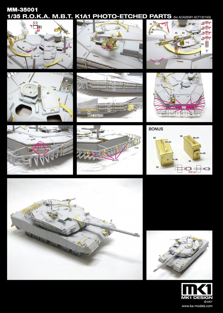 MK1 Design MM-35001 R.O.K.A K1A1 DETAIL-UP ETCHED PARTS 1/35 – immagine 2