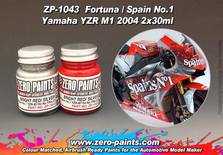 Coffret de peinture Zero Paints ZP-1043 Fortuna/Espagne n° 1 YZR-M1'04 n° 7/n° 33 (2 x 30 ml)