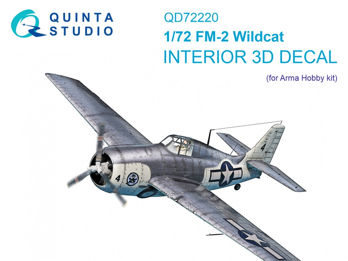 Quinta Studio QD72220 FM-2 Wildcat 3D-Printed & coloured Interior on decal paper (Arma Hobby) 1/72