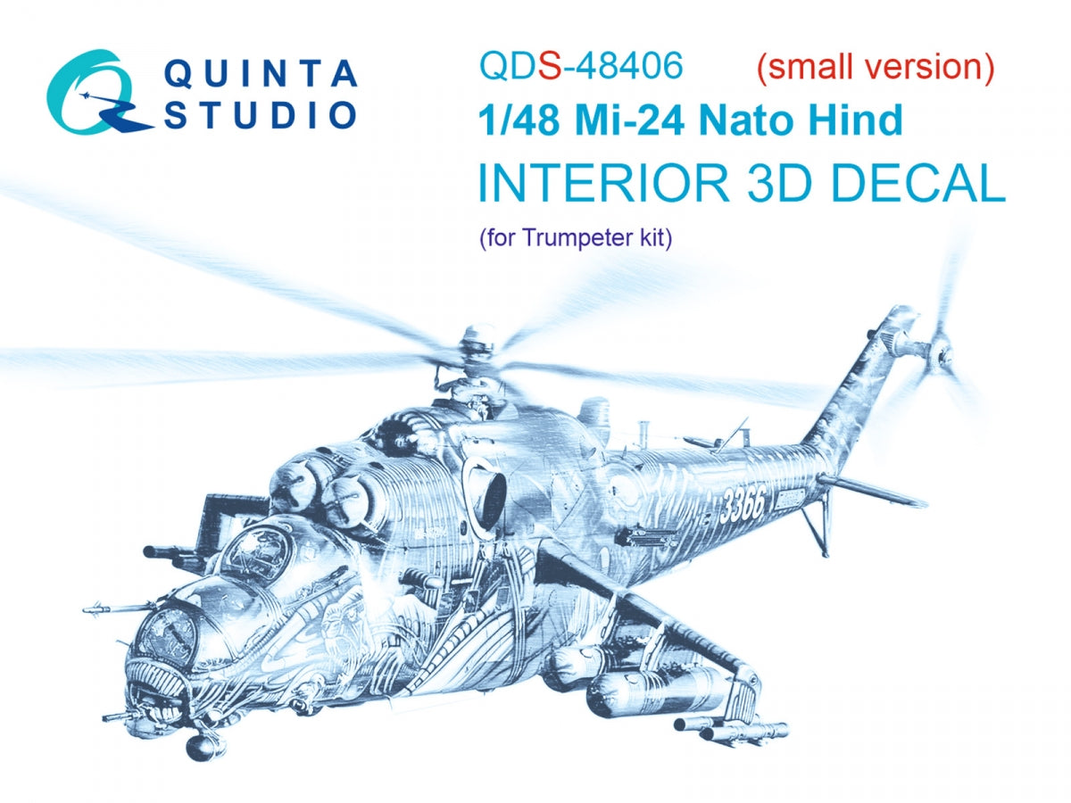 Intérieur imprimé en 3D et coloré sur papier décalcomanie Quinta Studio QDS-48406 Mi-24 Nato Hind (Trumpeter) (Petite version) 1/48