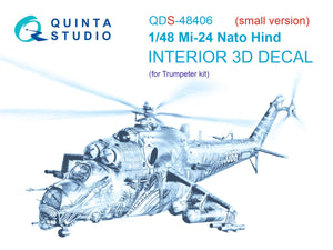 Intérieur imprimé en 3D et coloré sur papier décalcomanie Quinta Studio QDS-48406 Mi-24 Nato Hind (Trumpeter) (Petite version) 1/48