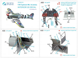 Quinta Studio QD48218 Hawker Typhoon Mk.1b early 3D-Printed &amp;amp; coloured Interior on decal paper ( Hasegawa ) 1/48 – zdjęcie 2