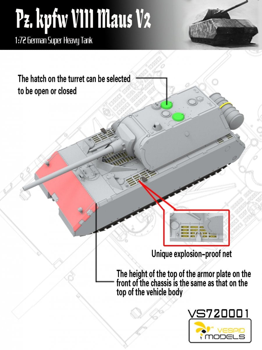 Vespid Models VS720001 Pz.Kpfw. VIII Maus V2 German Super Heavy Tank 1/72 – imagen 3