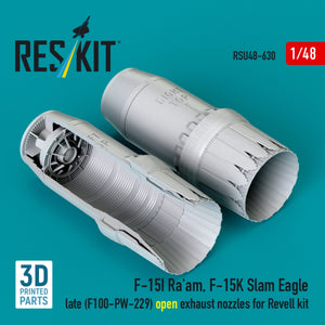 RESKIT RSU48-0630 F‑15I Ra'am, F‑15K Slam Eagle late (F100-PW-229) open exhaust nozzles for Revell kit (3D Printed) 1/48