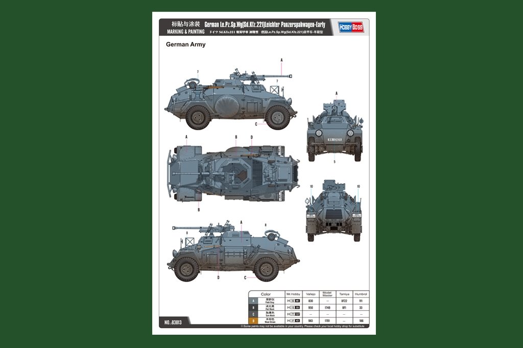 Hobby Boss 83813 German Le.Pz.Sp.Wg (Sd.Kfz.221) Leichter Panzerspahwagen-Earl 1/35 – immagine 3