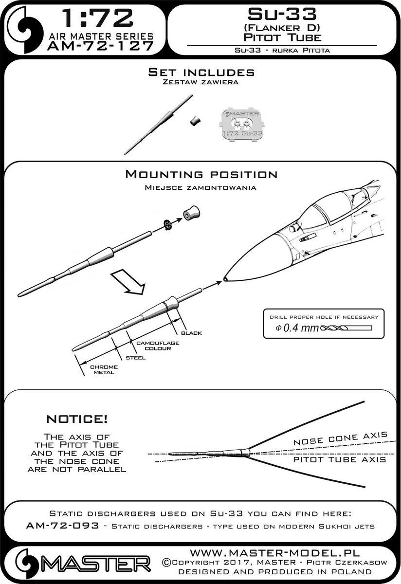 Master AM-72-127 Su-33 (Flanker D) Pitot tube 1/72 – immagine 4