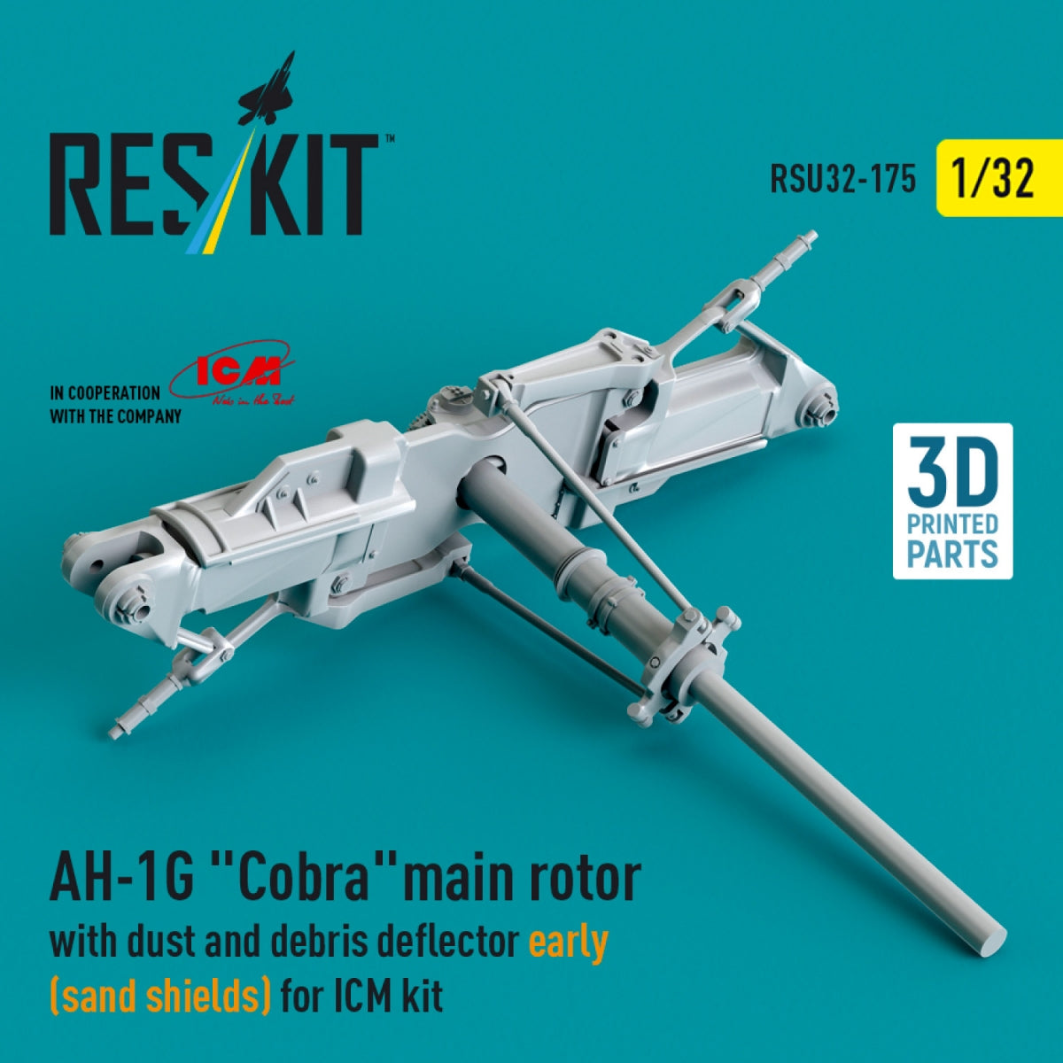 RESKIT RSU32-0175 AH-1G &amp;quot;Cobra&amp;quot; main rotor with dust and debris deflector (sand shields) early version for ICM kit (3D Printed) 1/32 – imagen 2