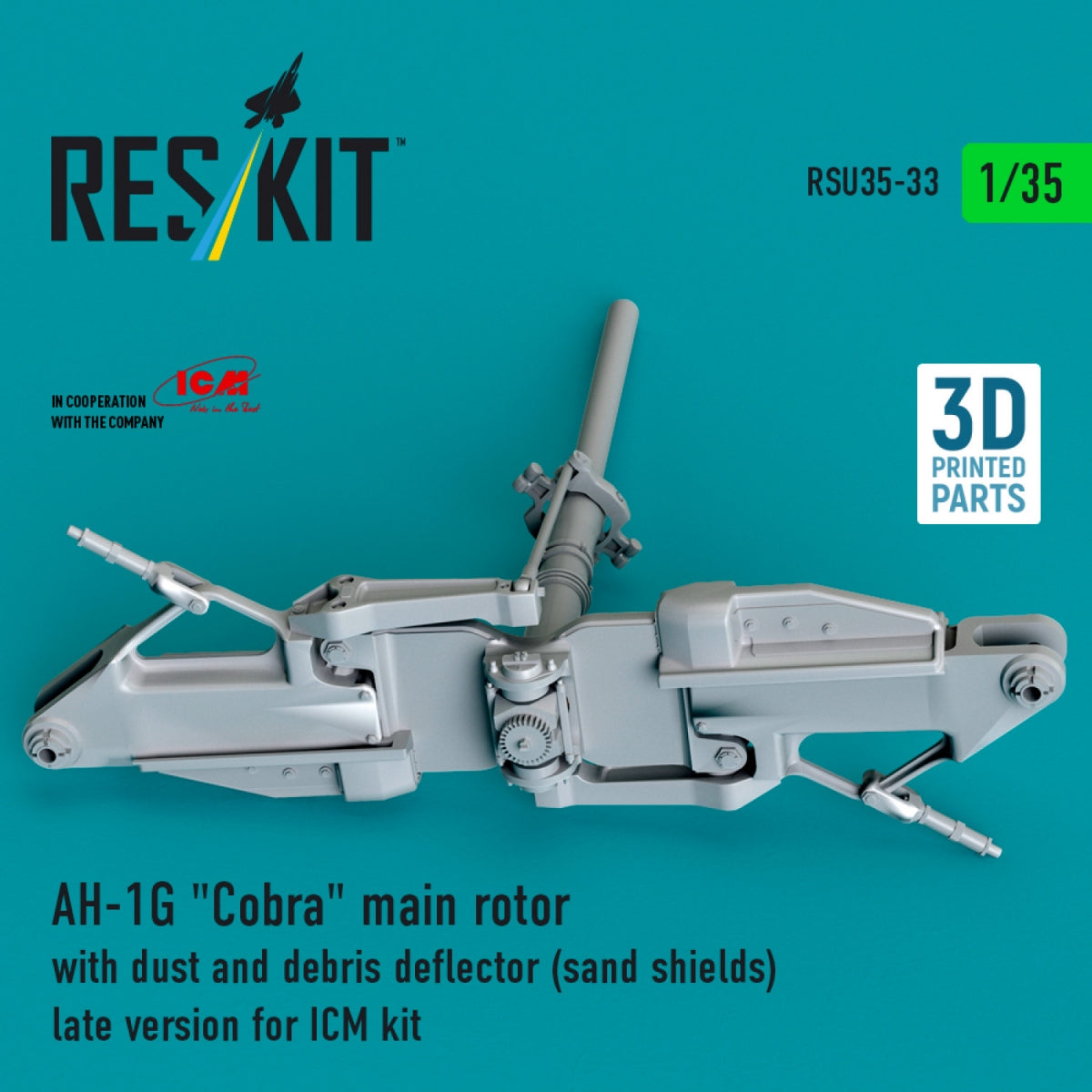 RESKIT RSU35-0033 AH-1G "Cobra" main rotor with dust and debris deflector (sand shields) late version for ICM kit (3D Printed) 1/35