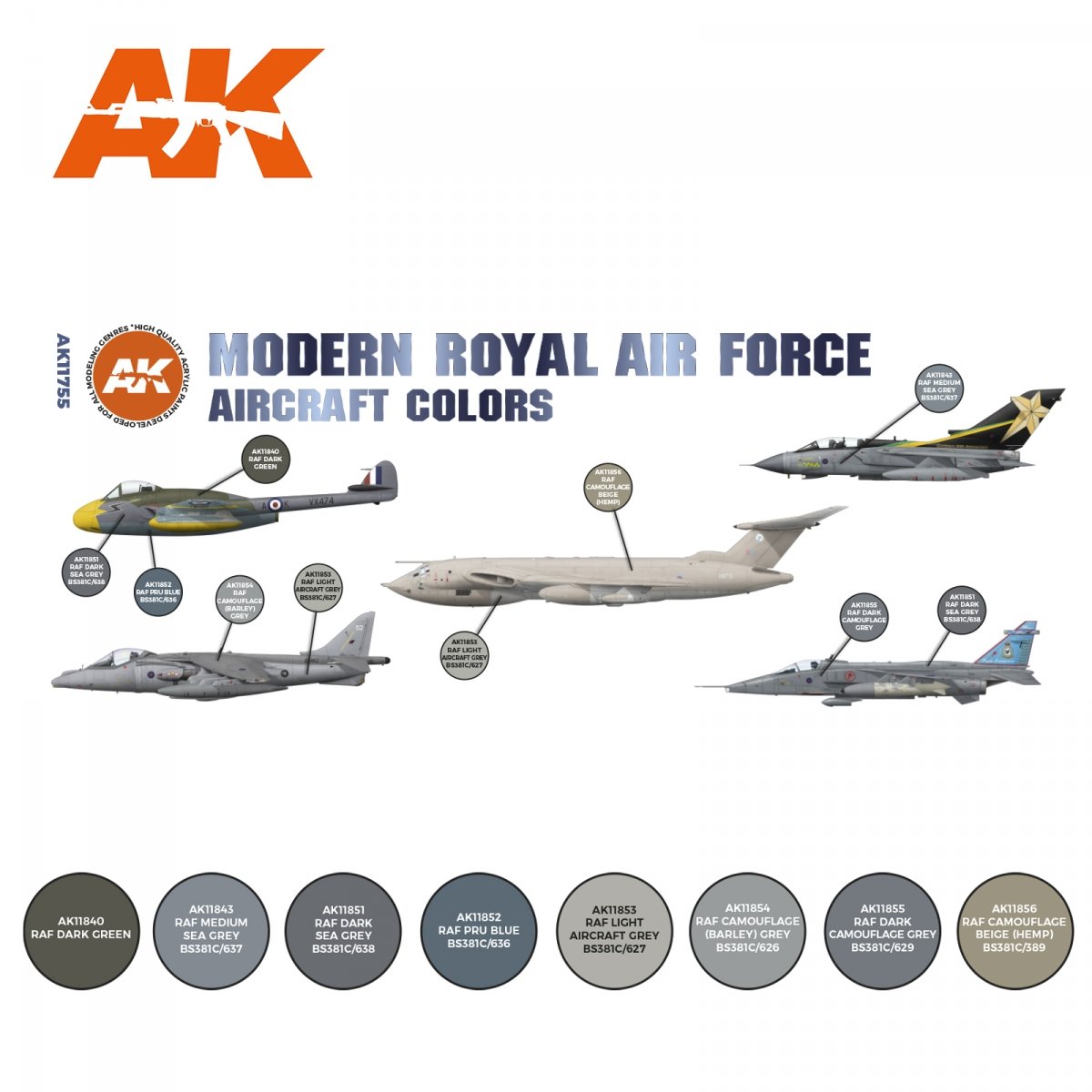 AK Interactive AK11755 MODERN ROYAL AIR FORCE AIRCRAFT COLORS 8x17 ml – immagine 2