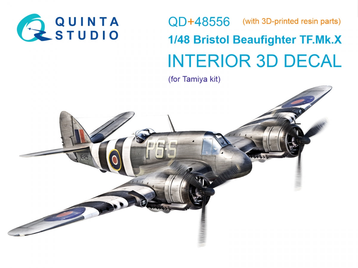 Quinta Studio QD+48556 Bristol Beaufighter TF.Mk.X 3D-Printed &amp; colored Interior on decal paper (Tamiya) (with 3D-printed resin parts) 1/48