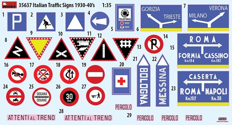 MiniArt 35637 ITALIAN TRAFFIC SIGNS 1930-40&amp;#39;s 1/35