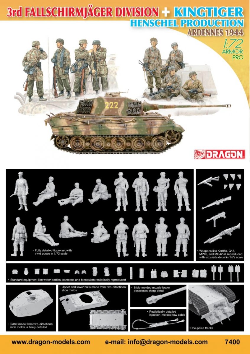 Dragon 7400 3rd Fallschirmjager Division + KingTiger Henschel Production Ardennes 1944 1/72 – immagine 2