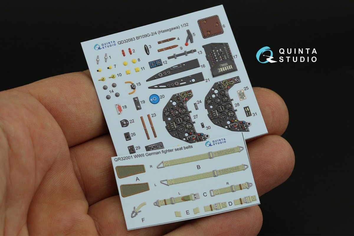 Quinta Studio QD32083 Bf 109G-2/G-4 3D-Printed &amp;amp; coloured Interior on decal paper (Hasegawa) 1/32 – immagine 5