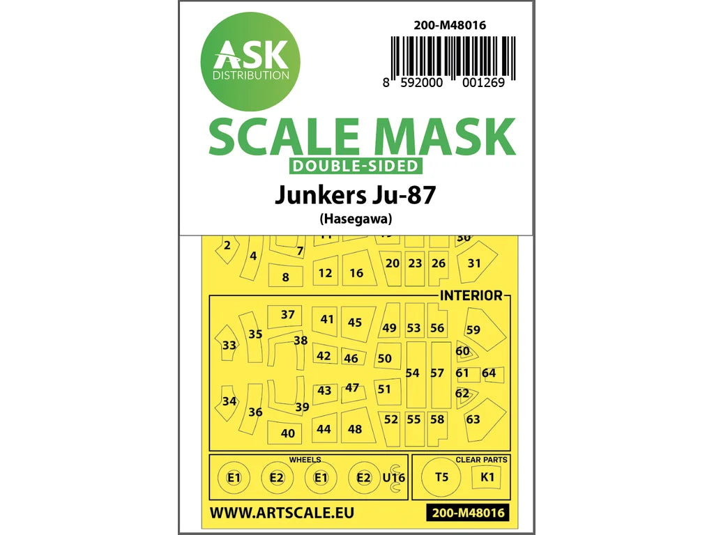 Art Scale Kit M48016 Junkers Ju 87D-3 Double-Sided Painting Mask for Hasegawa/Hobby2000 1/48
