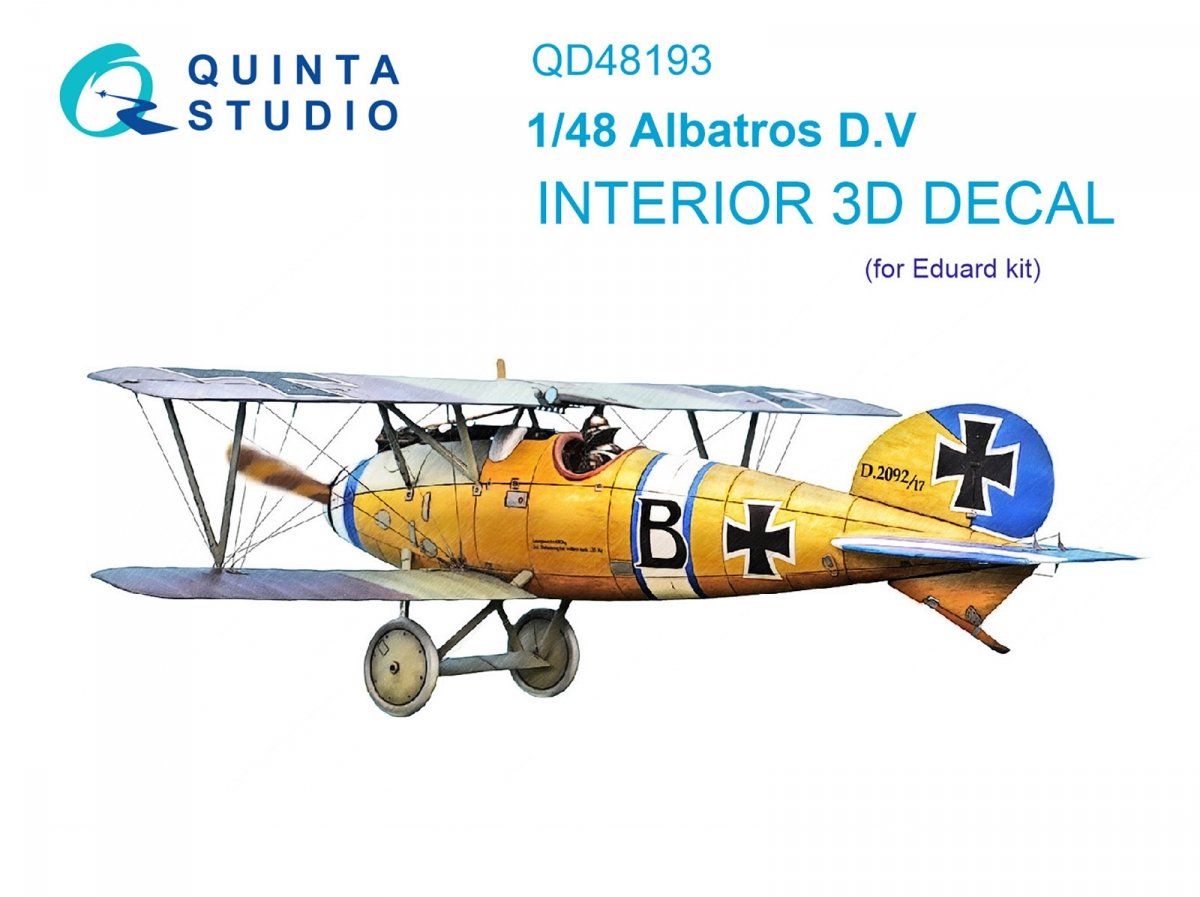 Intérieur imprimé en 3D et coloré sur papier décalcomanie Quinta Studio QD48193 Albatros DV (Eduard) 1/48 
