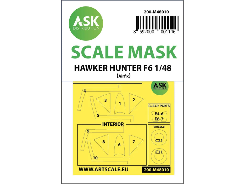 Art Scale Kit M48010 Hawker Hunter F.6 Double-Sided Painting Mask for Airfix 1/48
