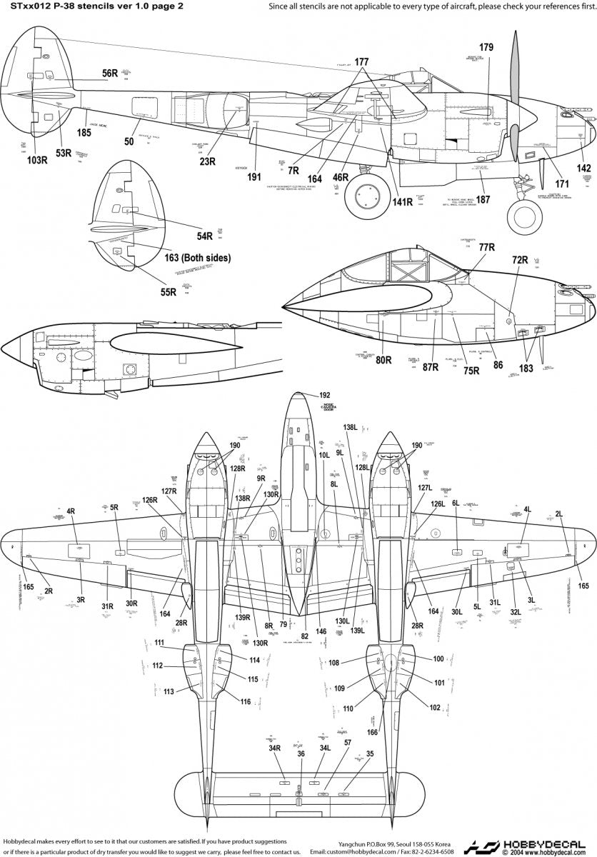 HobbyDecal ST48012V1 P-38 Stencils ver 1 1/48 – imagen 3