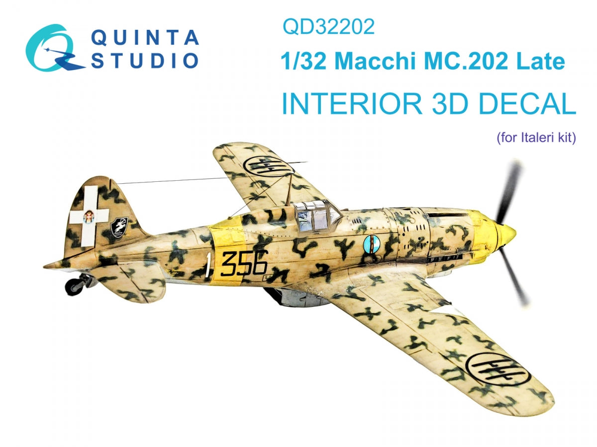 Quinta Studio QD32202 Macchi MC.202 Folgore Late Intérieur imprimé en 3D et coloré sur papier décalque (Italeri) 1/32