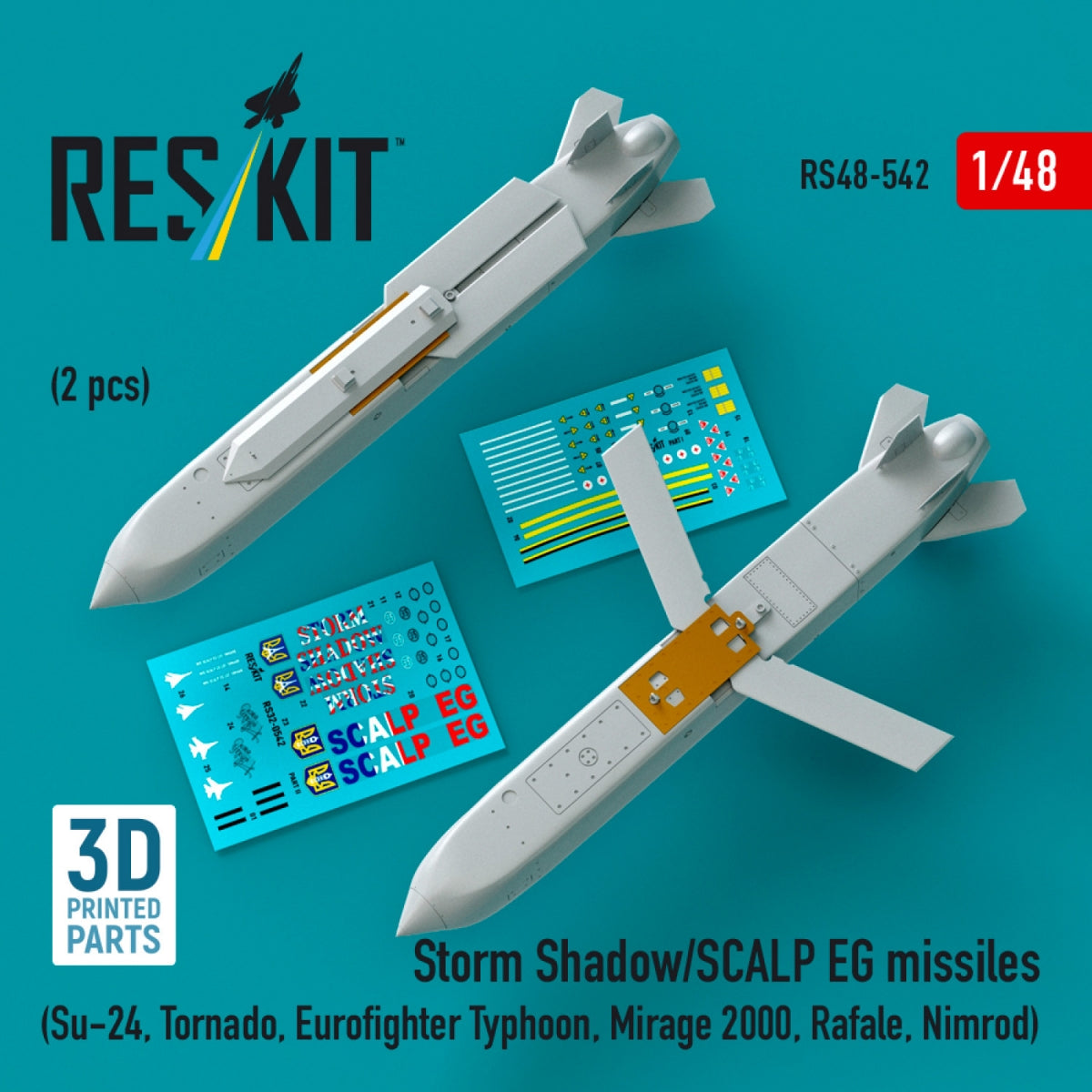 RESKIT RS48-0542 Storm Shadow/SCALP EG missiles (2 pcs) (Su-24, Tornado, Eurofighter Typhoon, Mirage 2000, Rafale, Nimrod) (3D Printed) 1/48