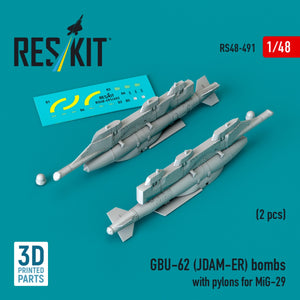 RESKIT RS48-0491 Bombes GBU-62 (JDAM-ER) avec pylônes pour MiG-29 « Fulcrum » (2 pièces) (Impression 3D) 1/48