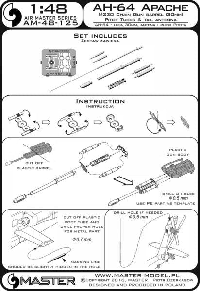 Maquette Master AM-48-125 AH-64 Apache - Canon mitrailleur M230 (30 mm), tubes Pitot et antenne de queue (résine, photodécoupe et pièces tournées) 1/48 – image 13