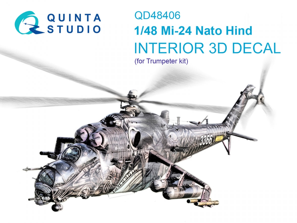 Intérieur imprimé en 3D et coloré sur papier décalcomanie Quinta Studio QD48406 Mi-24 Nato Hind (Trumpeter) 1/48