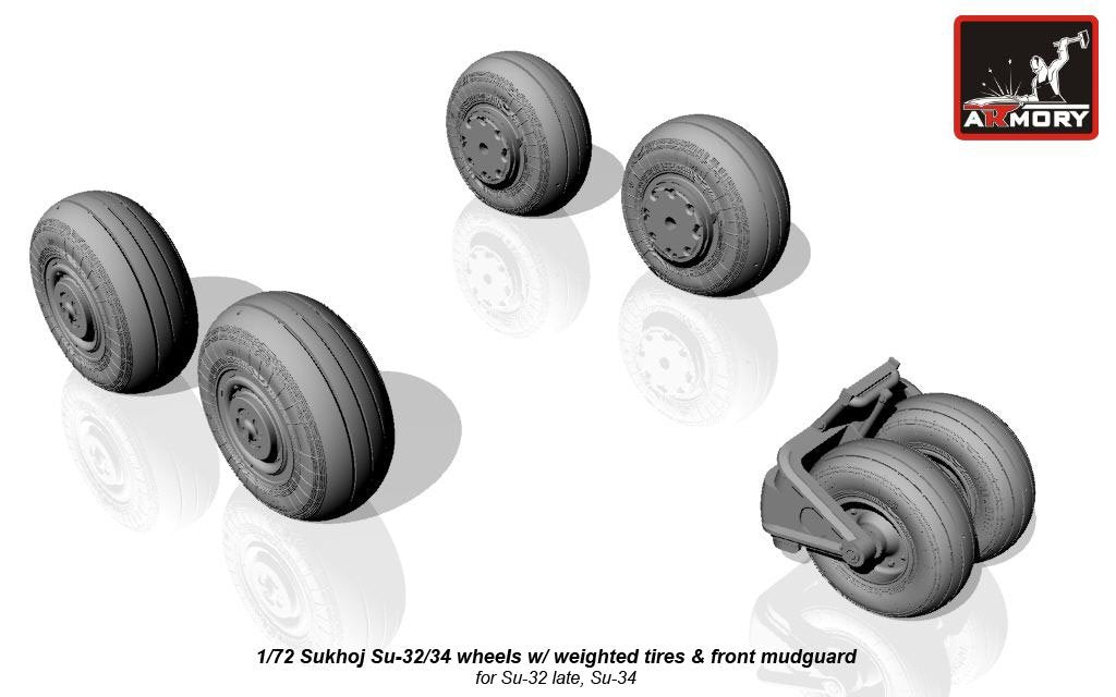Armory Models AW72045 Sukhoj Su-32FN / Su-34 Fullback wheels w/ weighted tires, front mudguard 1/72 – immagine 2