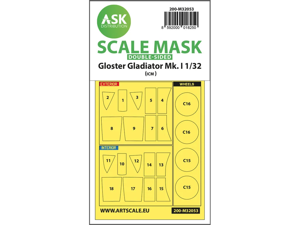 Art Scale Kit M32053 Gloster Gladiator Mk.I Double-Sided Painting Mask for Revell / ICM 1/32