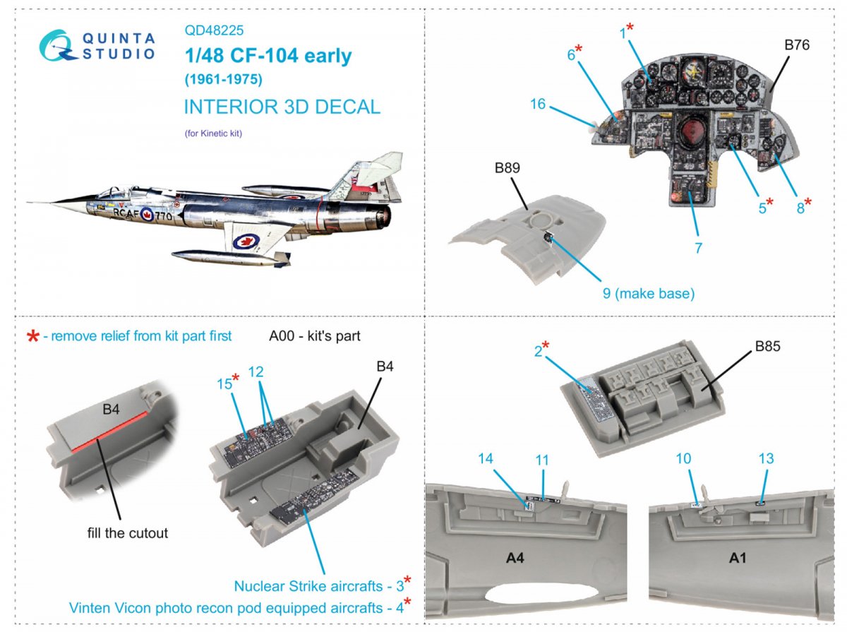 Quinta Studio QD48225 CF-104 Early 3D-Printed &amp;amp; coloured Interior on decal paper ( Kinetic ) 1/48 – Bild 2