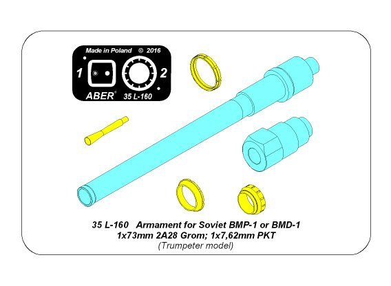 Armement Aber 35L-160 pour BMP-1 ou BMD-1 soviétique : 1 canon de 73 mm 2A28 Grom ; 1 mitrailleuse de 7,62 mm PKT au 1/35 – image 9