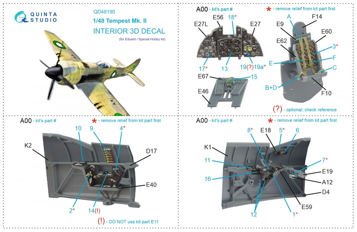Quinta Studio QD48190 Tempest Mk.II 3D-Printed &amp;amp; coloured Interior on decal paper (Eduard) 1/48 – imagen 12