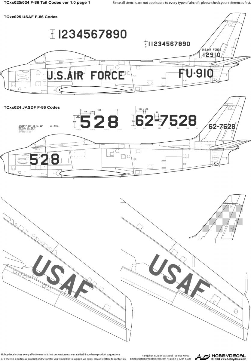 HobbyDecal TC32025V1 Codes de queue USAF F-86 ver 1 1/32 – image 2