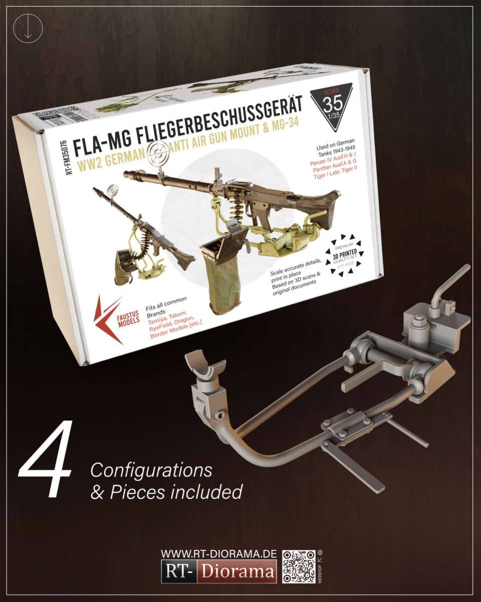 Faustus Models FM35076 Fla-MG Fliegerbeschussgerät MG-34 1/35 [Ultra Detailed German AA Gun Mount WW2] 1/35