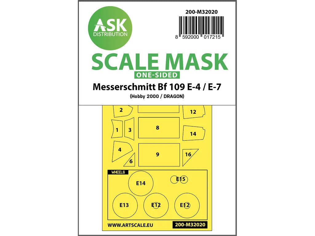 Art Scale Kit M32020 Messerschmitt Bf 109E-4 & E-7 One-Sided Express Masks for Hobby2000, Dragon, HGW 1/32