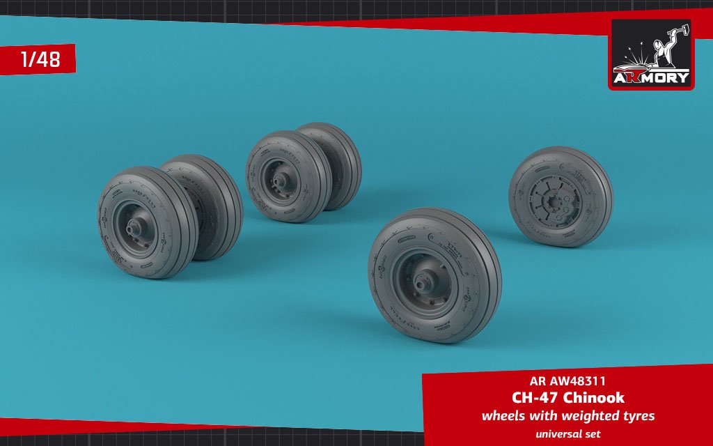 Armory Models AW48311 CH-47 Chinook wheels w/ weighted tires 1/48 – immagine 4
