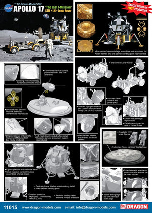 Dragon 11015 Apollo 17 &amp;quot;The Last J-Mission&amp;quot; CSM + LM + Lunar Rover 1/72 – immagine 2